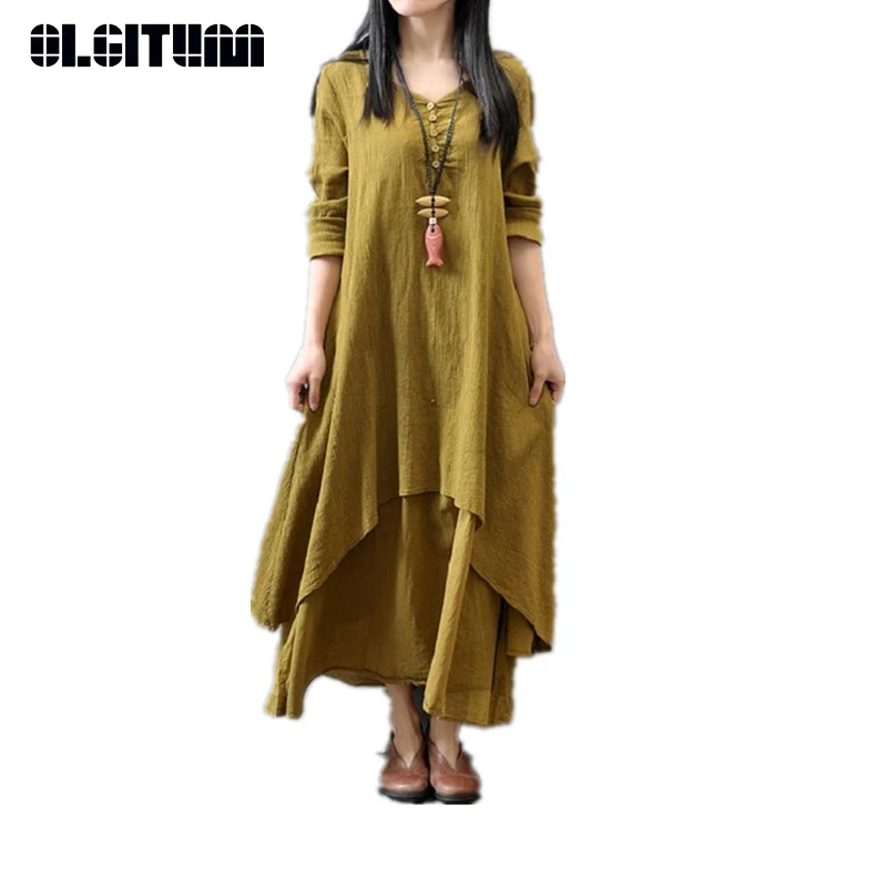 Женское Хлопковое платье свободный светильник тонкое длинное льняное пляжное