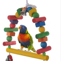 new natural wooden parrots swing toy parrot parakeet budgie cockatiel cage hammock swing toys with colorful beads bird supplies