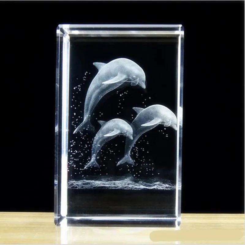 

K9 Optical Crystal Lovely Cube Ocean Animal, Business Gift crystal paperweight Three-Dimensional Carving Dolphins,5*5*8cm craft