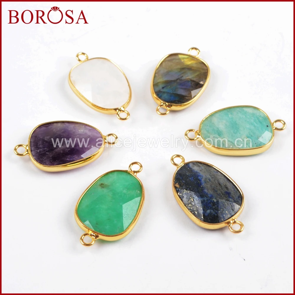BOROSA золотой цвет Лабрадорит белый кварц Граненый полированный соединитель для