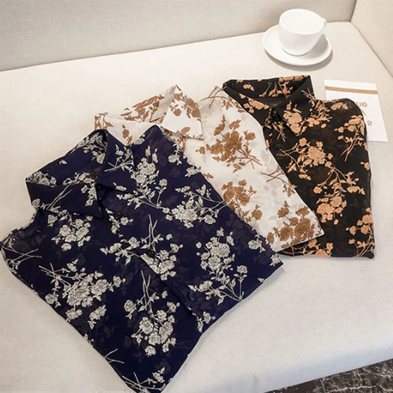 Women Retro Floral Printing Tops Fashion Sweet Chiffon Blouse Chic Shivering Shirt Long Sleeves 4XL Plus Size |