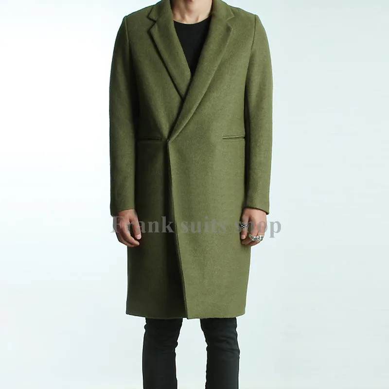 Custom made 2017 Men's Green Woolen Trench Coats Slim Fit Brand Fashion British Style Windbreaker Overcoat