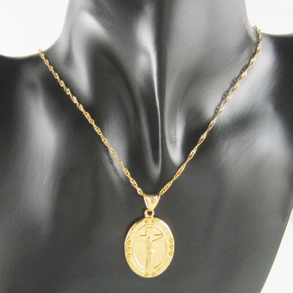 Ожерелье Foromance с покрытием из желтого золота 18 дюймов и кулон крестом Иисуса