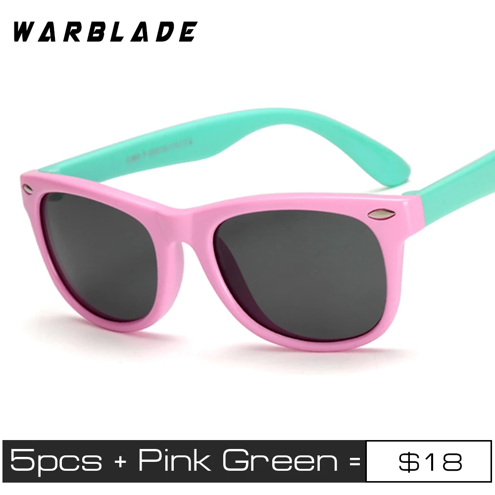 pink green 5 шт./лот Детские поляризованные солнцезащитные очки TR90 для маленьких детей; классические модные очки детские солнечные очки для мальчиков и девочек; футболки с рисунком солнечных очков; UV400 Óculos - Цвет линз: pink green