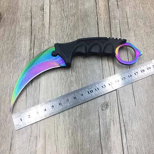 CS GO коготь счетчика удара Karambit нож шеи нож с оболочкой зуб тигра настоящая игра нож Радуга Кемпинг Фиксированное Лезвие Нож - Цвет: Rainbow color