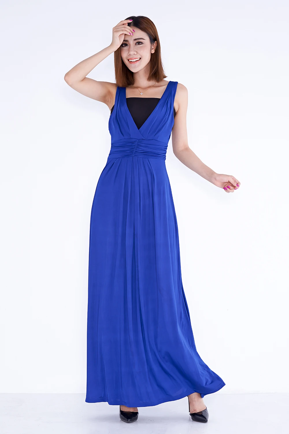 Женское длинное платье с V образным вырезом оранжевое синее черное большого