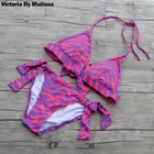 Особый! Женский купальник, треугольный, розовый, с рисунком зебры, сексуальный костюм с секретом, бикини, бразильский купальник, смешанный верх или низ