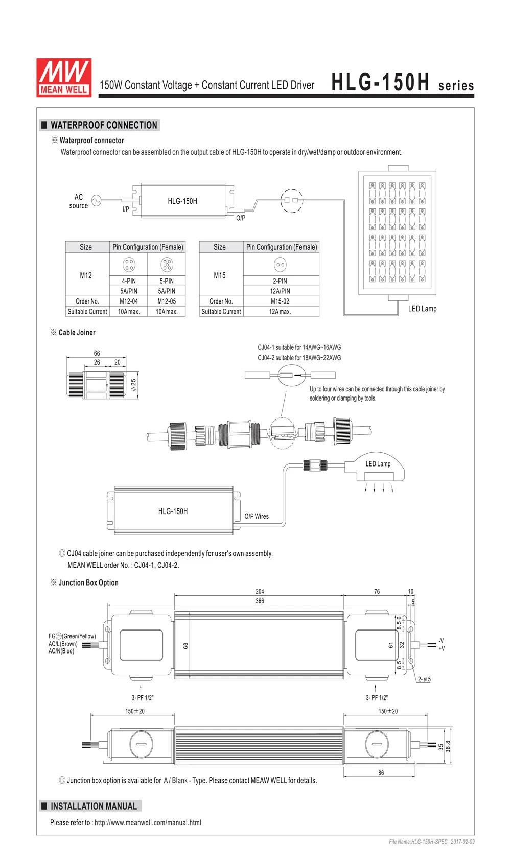 Бренд MEAN WELL представляет питания 36V HLG-150H-36A 150W 4.2A е-байка 36В Светодиодный источник питания регулируемый светодиодный драйвер