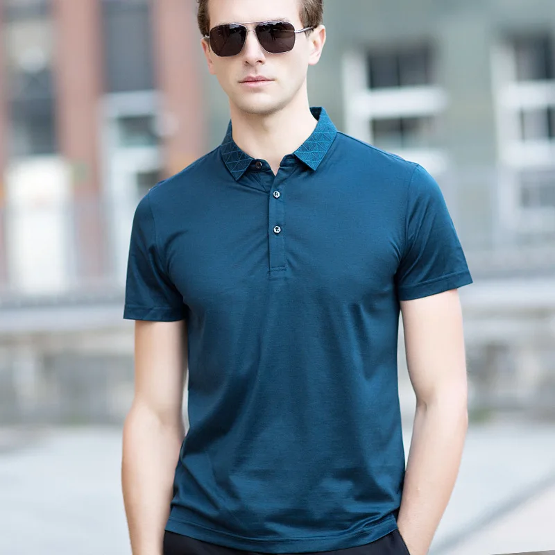 Мужская рубашка поло Lyocell модная повседневная летняя из натурального Слика с