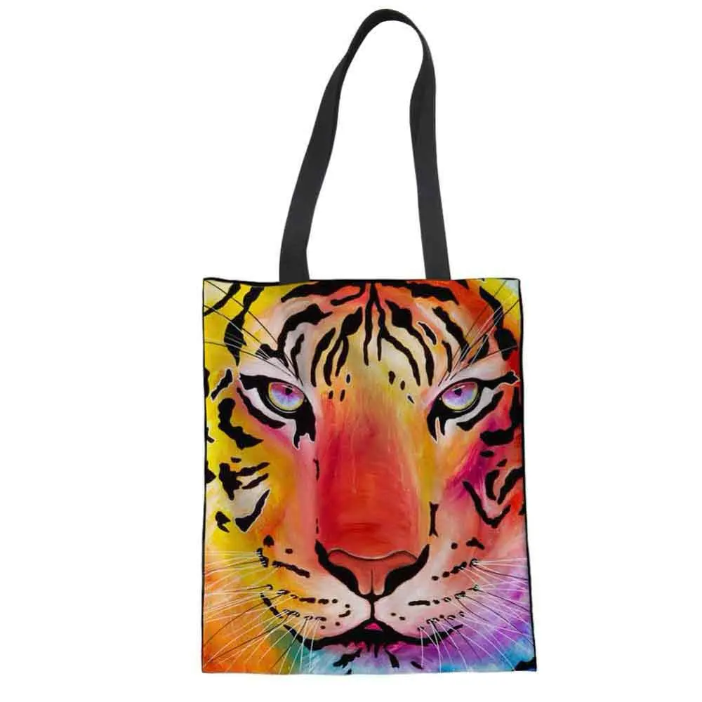 WHEREISART женская большая сумка тоут с тигром львом для покупок Холщовая Сумка на
