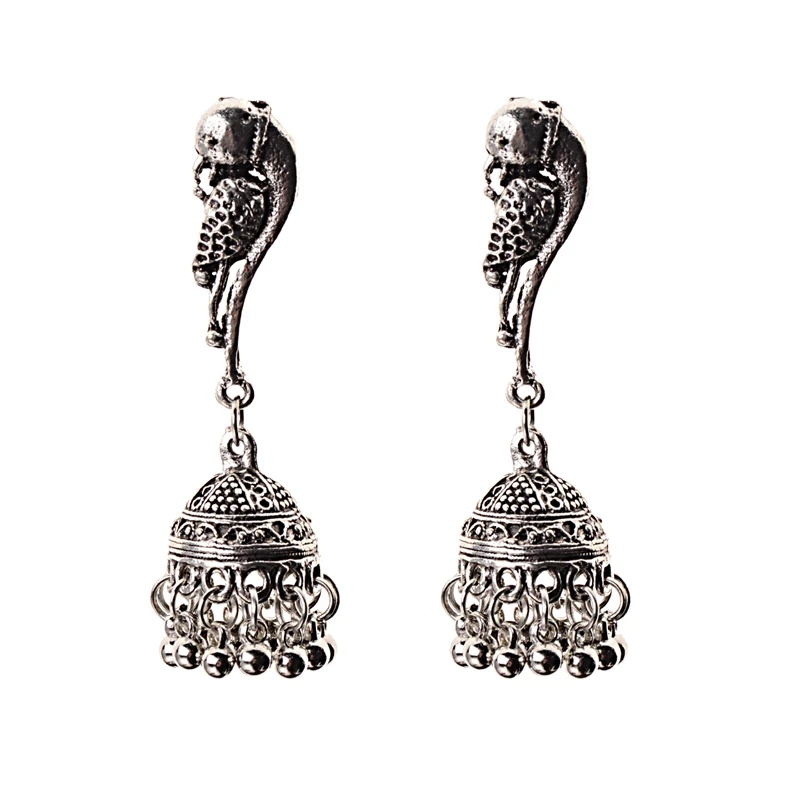 HXE060-1 TopHanqi индийские цыганские украшения Jhumka, серебряные, Boho, винтажные Этнические женские серьги, полые Висячие серьги для женщин - Окраска металла: HXE060-1