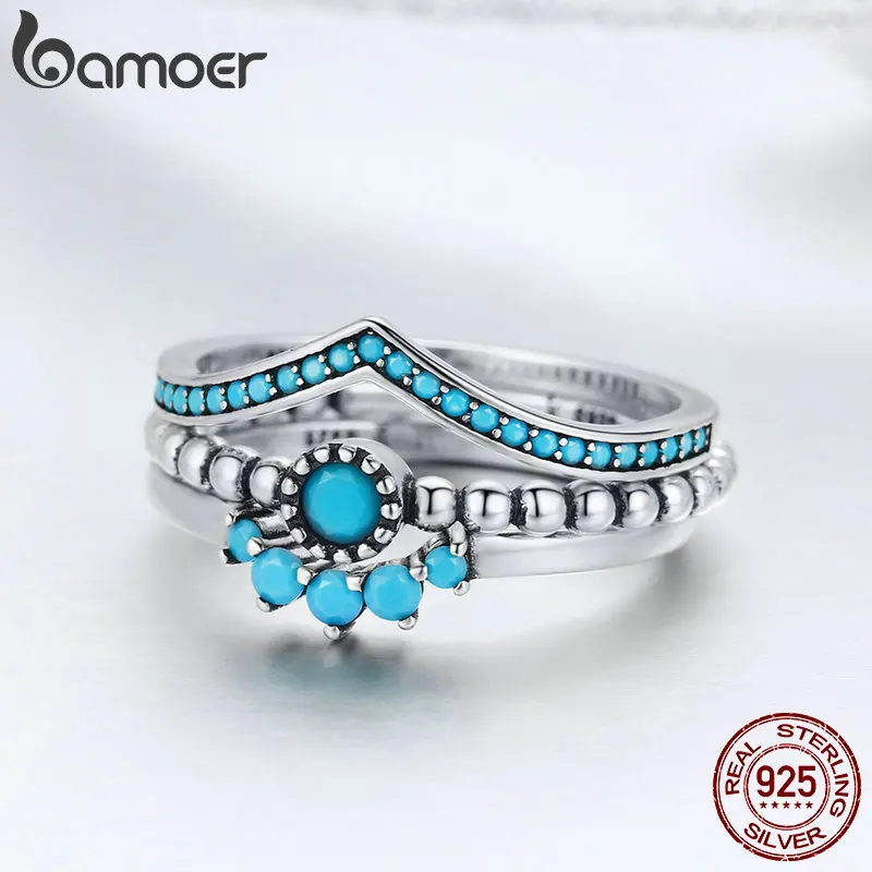 BAMOER, Настоящее серебро 925 пробы, США, уникальный, как вы, геометрический, 3 шт., кольцо на палец для женщин, обручальное ювелирное изделие SCR368