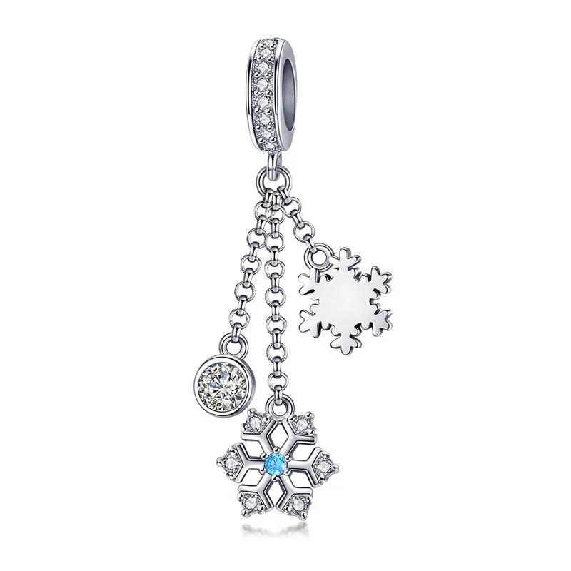 BISAER 925 Sterling Silver Blue CZ Winter Snowflake Crystal Beads for Women Jewelry Making Original Silver Charm Bracelet Gifts - Цвет: GXC1020
