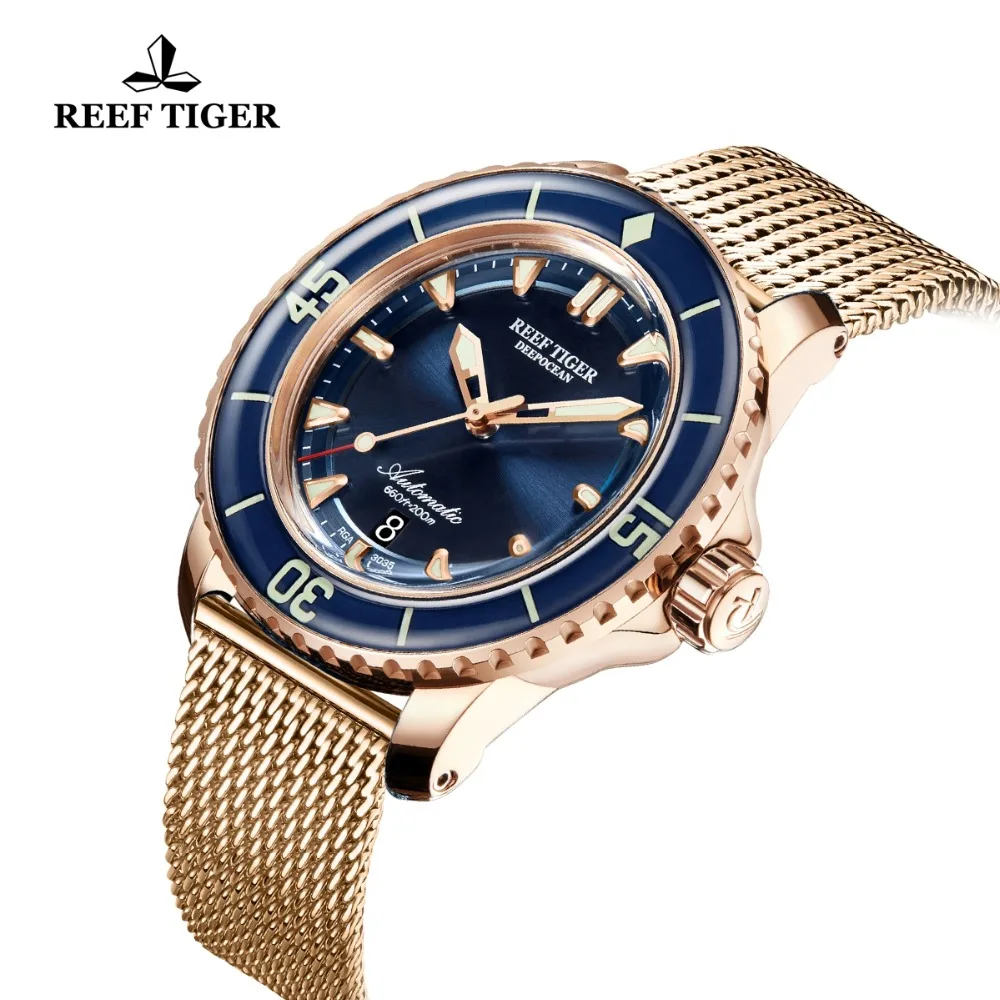 Reef Tiger/RT мужские дизайнерские часы Diver Роскошные автоматические часы из розового золота сапфировые хрустальные светящиеся керамические спортивные часы RGA3035