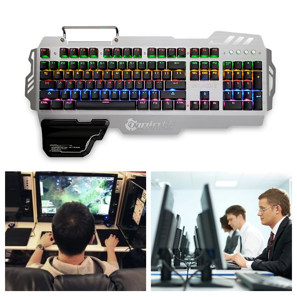 7pin PK900 104 ключей проводной Механическая игровая клавиатура синий переключатель LED