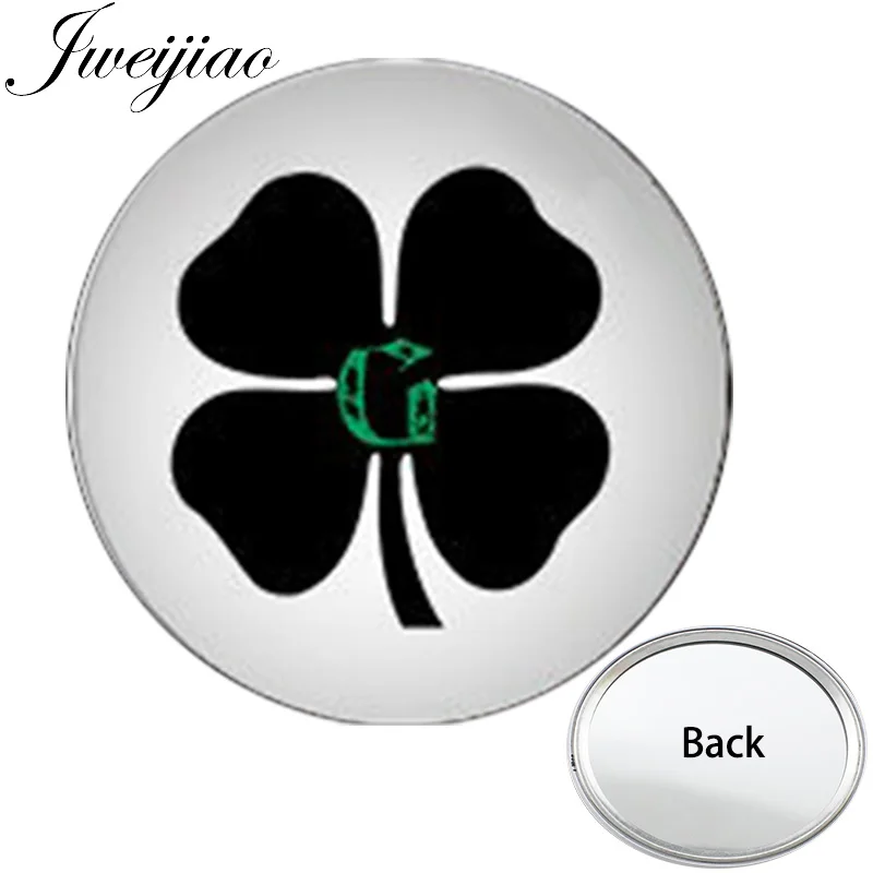 

JWEIJIAO Black And Green Four Leaf Clover Mini Round Side Flat Pocket Mirror Lucky Compact Portable Makeup Vanity Hand Mirrors