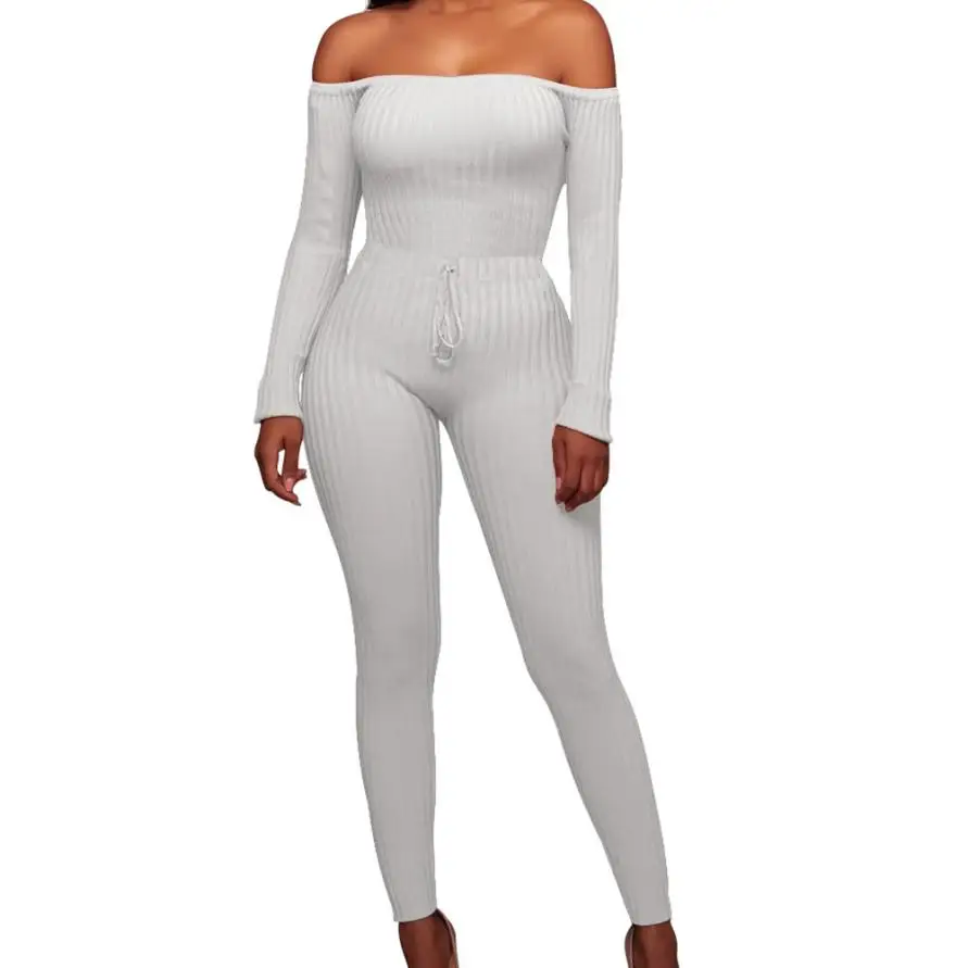 Женские модные брюки с открытыми плечами и длинным рукавом сексуальный