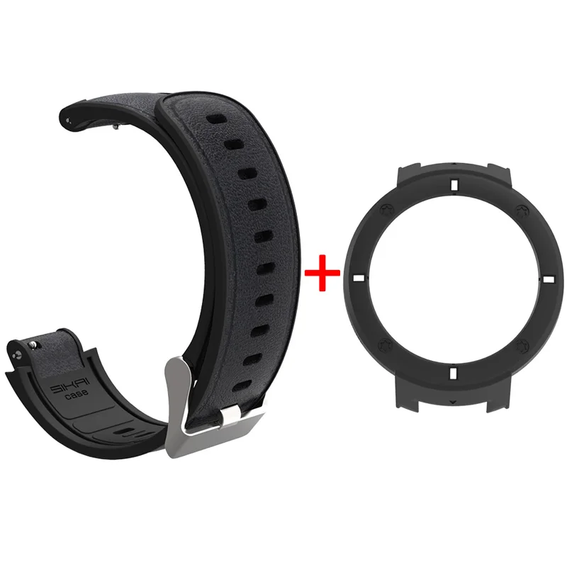 Смарт-часы ремешок для Amazfit Verge Xiaomi Huami 3 силиконовый кожаный ремешок защитный ПК Бампер чехол заменен браслет чехол SIKAI - Цвет: strap black cover