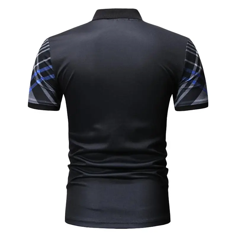 Fashion Lattice Plaid Men Polo Shirt Check Casual Tees Tops Men's Clothing Short sleeve Dark blue Black Мужская одежда