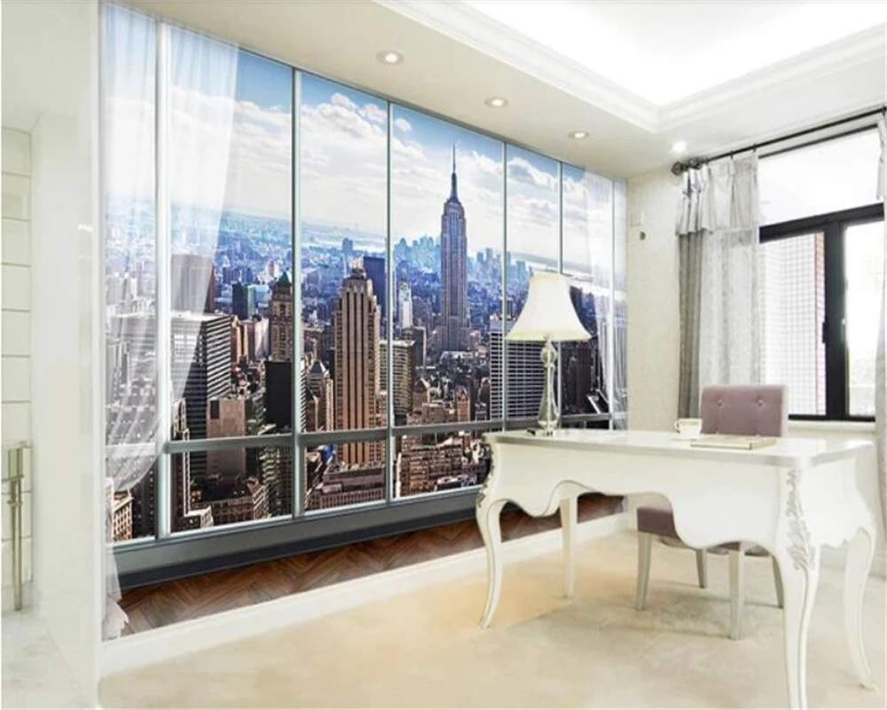 

beibehang papel de parede Fantastic high-rise buildings 3 stereoscopic windows TV background wall wallpaper behang hudas beauty