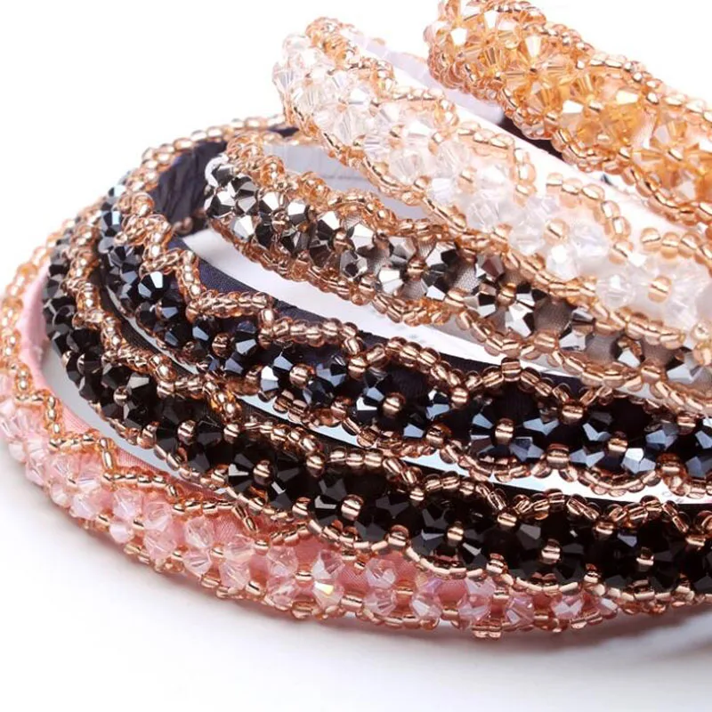 10pcs/lot Fashion Jewelry Girls Hairbands Knit Beads 15mm Wide Headwear Plastic Hair Accessories For Women |