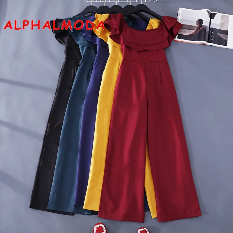 Женский комбинезон ALPHALMODA однотонный с высокой талией и широкими штанинами