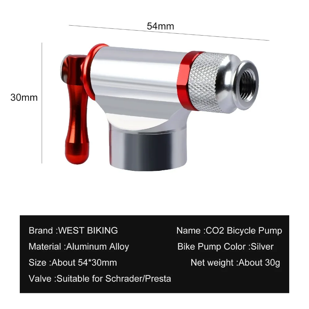 

WEST BIKING Bicycle Pump Alloy CO2 Inflator Bike Cycling Pump Schrader Presta Mini Bike Pump NOT Include Co2 Bottle Air Inflator