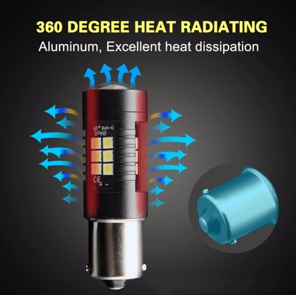 1 шт. LED Ba15s 1156 1157 BA15D Высокая мощность 3030 21smd белый Янтарный красный светодиодный