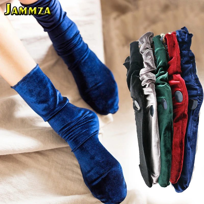 

Autumn Winter New Velvet Socks Women Solid Smooth Flanging Vintage Elasticity Long Socks High Quality Brand Casual Loose Socks