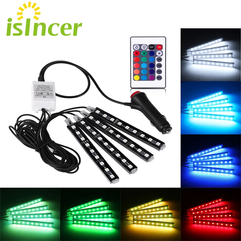 ISincer автомобиля RGB Светодиодные ленты 4*9 шт SMD 5050 10 Вт автомобиль декоративные