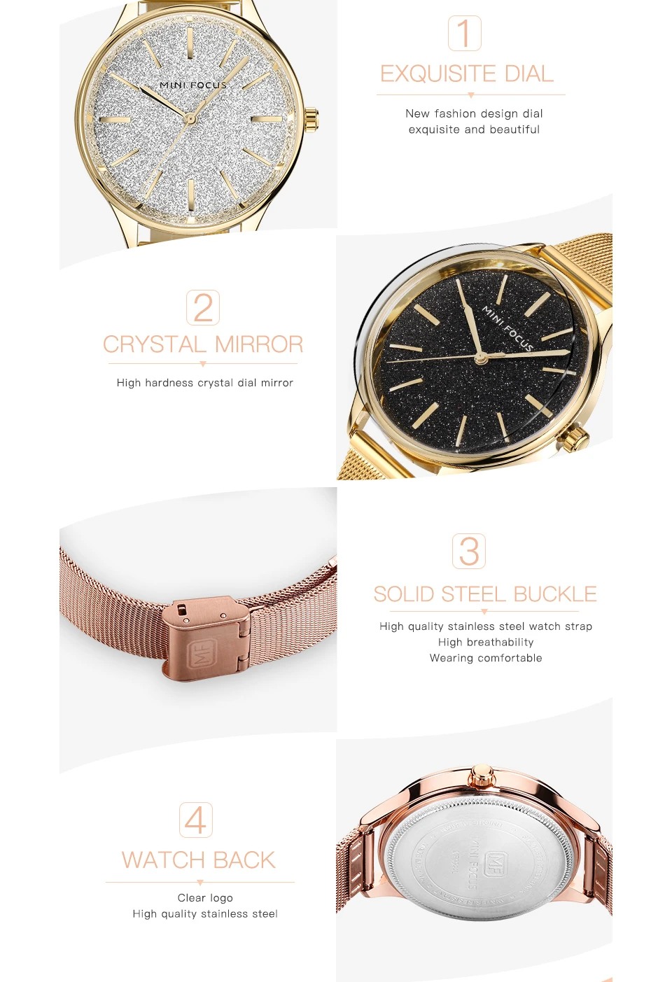 MINIFOCUS Топ бренд класса люкс Новое модное платье женские часы кварцевые черный