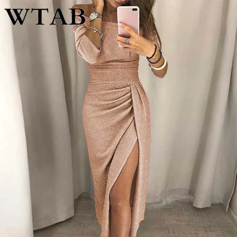 Женское платье с блестками WTAB vestidos рождественское зимнее открытыми плечами