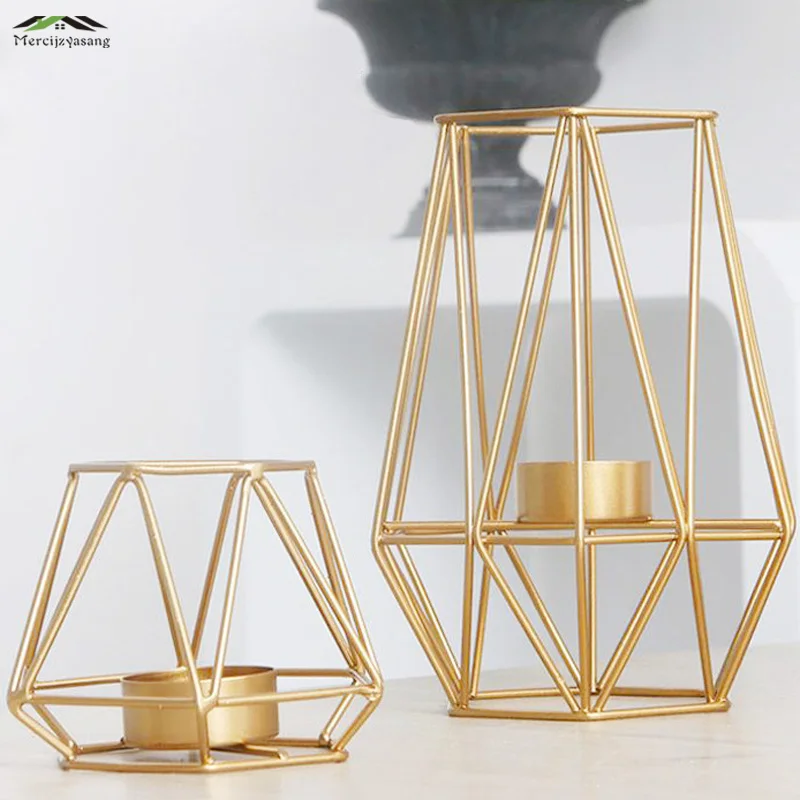 

European Candle Holder Iron Candlestick Geometric Table Candle Holders Ornament for Wedding Dinner Decoration Candelabra GZT041