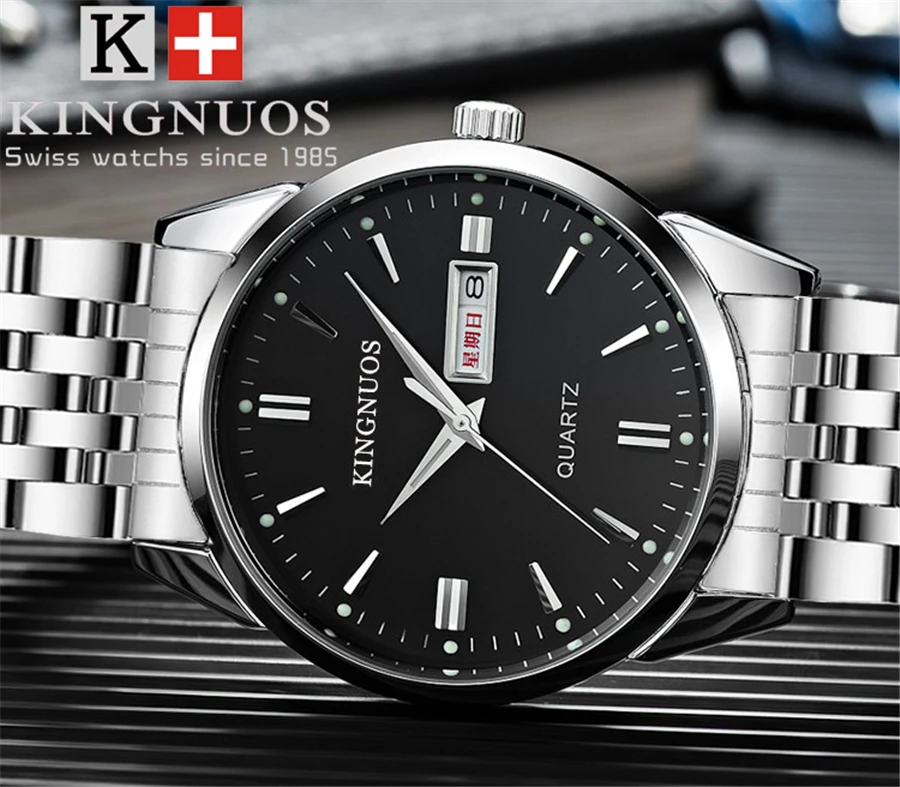 Новинка, мужские стальные часы, топ, роскошный бренд, KINGNUOS, часы, известный мужской, наручные часы, модные, кварцевые, для мужчин, Hodinky Relogio