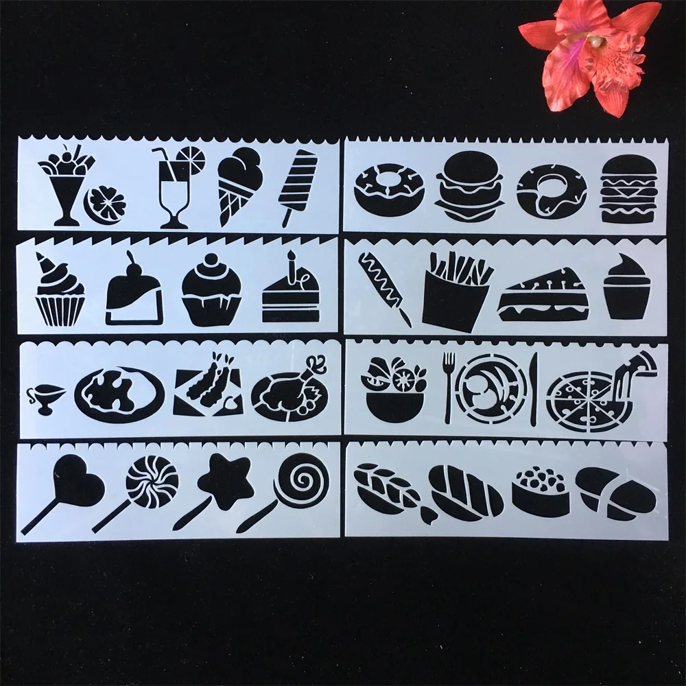 

8 шт./компл. 18,5*5,5 см пищевой торт DIY, многослойные трафареты, раскраска для скрапбукинга тиснильный альбом, декоративный шаблон
