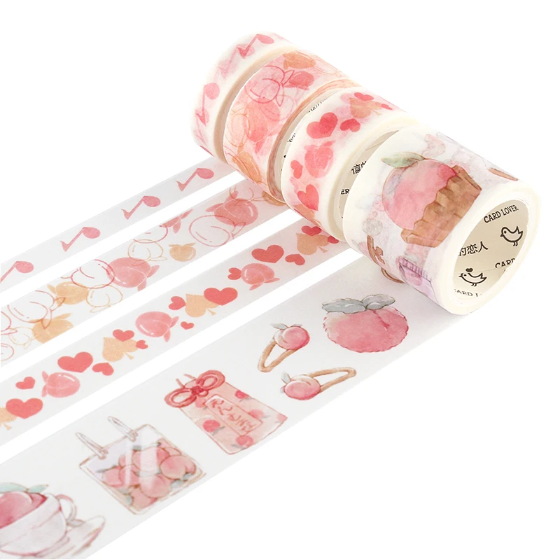 4 рулона/набор Сладкая персиковая лента для декорации Washi DIY планировщик