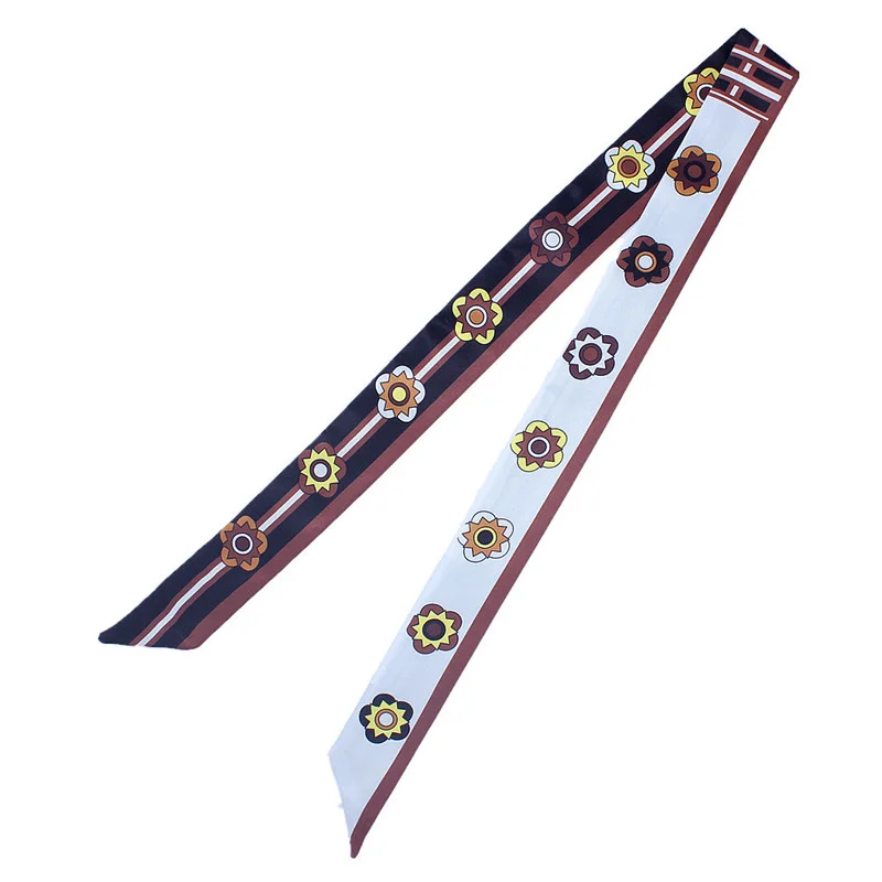 We are factory 2020 New Design 120cm Floral Print Silk Scarf Small Women Brand Bag Hair Ribbons Fashion Headband Long Scarves | Аксессуары