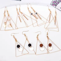 2 types big hollow triangle brown white black beads stick pendant golden drop earrings dangle earrings for women
