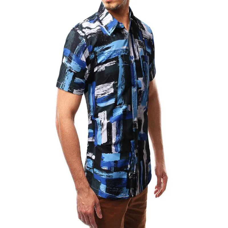 

19 years high quality new men's popular shirt summer new sport cotton multi-color printed short-sleeved sport shirt