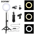 Светодиодный кольцевой светильник ZOMEI для фотосъемки, лампа с регулируемой яркостью для селфи, освещение для Youtube, стриминга, макияжа, фото студии, с USB разъемом, 6 дюймов