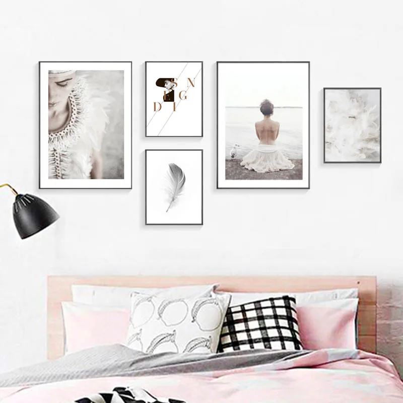 Nordic Feather Wall Art Canvas Painting Beauty Posters And Prints Cuadros Decoracion Pictures For Living Room Frameless | Дом и сад