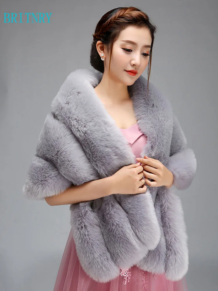 BRITNRY New Arrival Elegant Fur Wrap Ivory Red Grey Shrugs for Women Fuax Shawl Winter Wedding Coat | Свадьбы и торжества