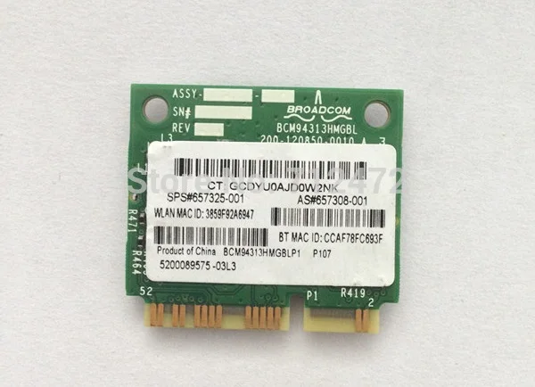 Broadcom BCM94313HMGB BCM20702 Wifi + 4, 0  Bluetooth-   PCI-E    HP SPS:657325-001