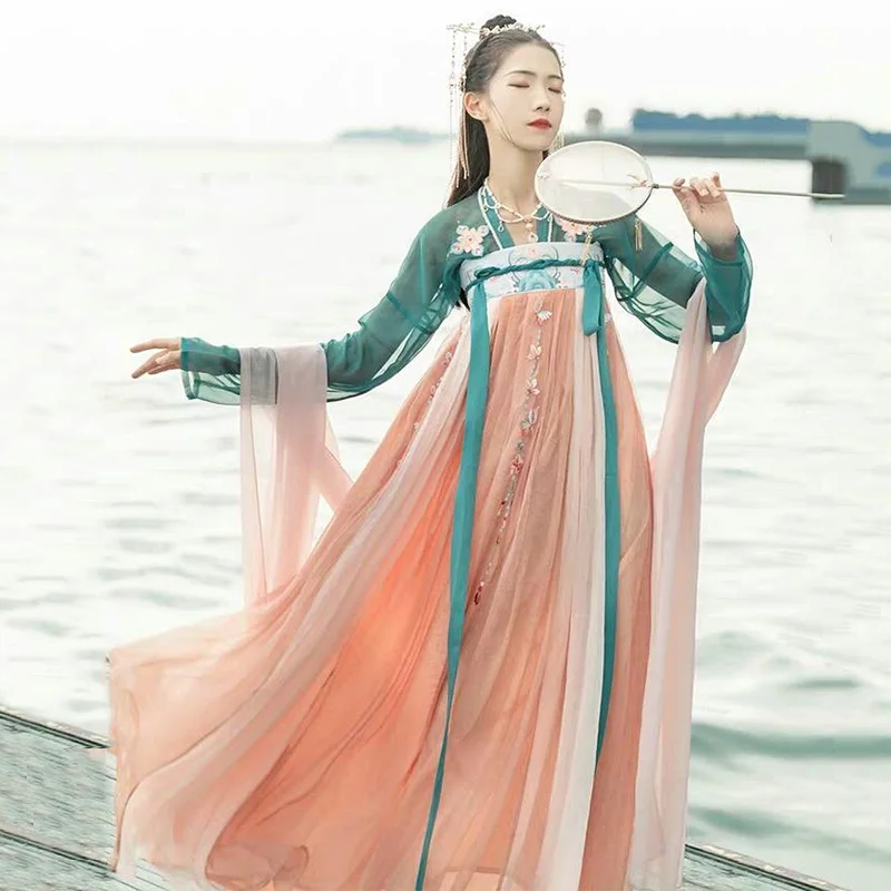

Embroidery Hanfu Women Traditional Dance Costume Long Sleeve Oriental Performance Clothing Folk Dress Festival Outfit DC2364
