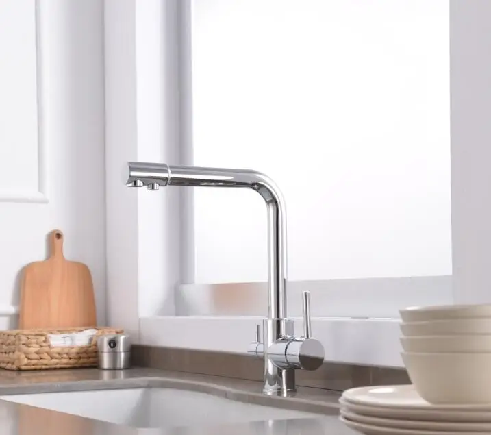 Chrome 3 Way Tap 304 нержавеющая сталь кран для питьевой воды фильтр для воды очиститель смесители кухни раковины Mutfak Musluk краны XT-86 - Цвет: Chrome