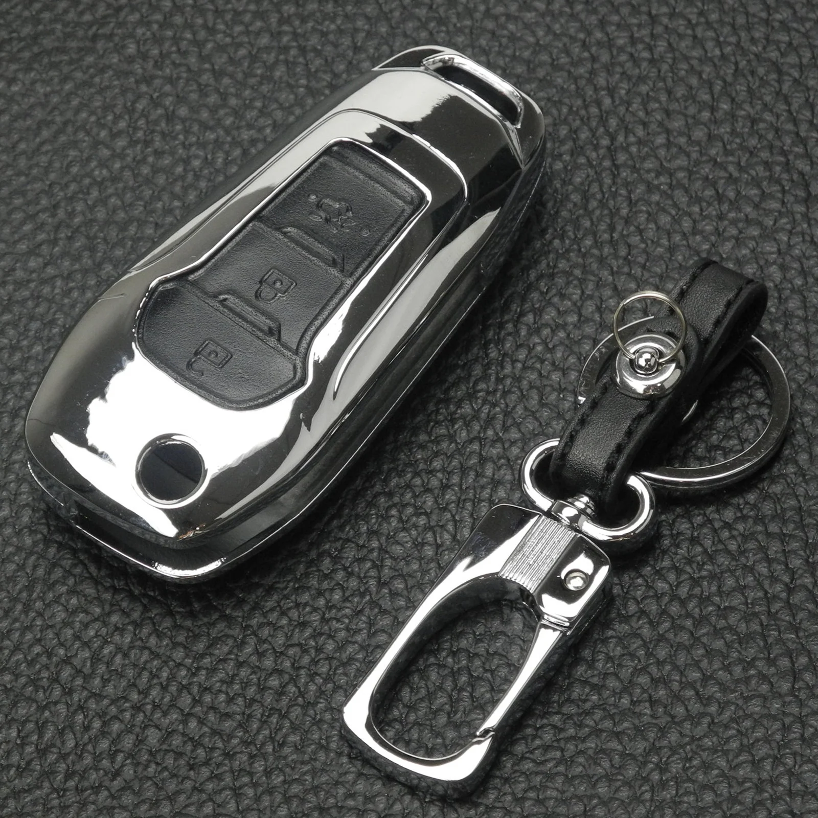 Jingyuqin Флип складной чехол дистанционного ключа для Ford Focus Mondeo Mustang Explorer 3 кнопки брелок цинковый кожаный чехол