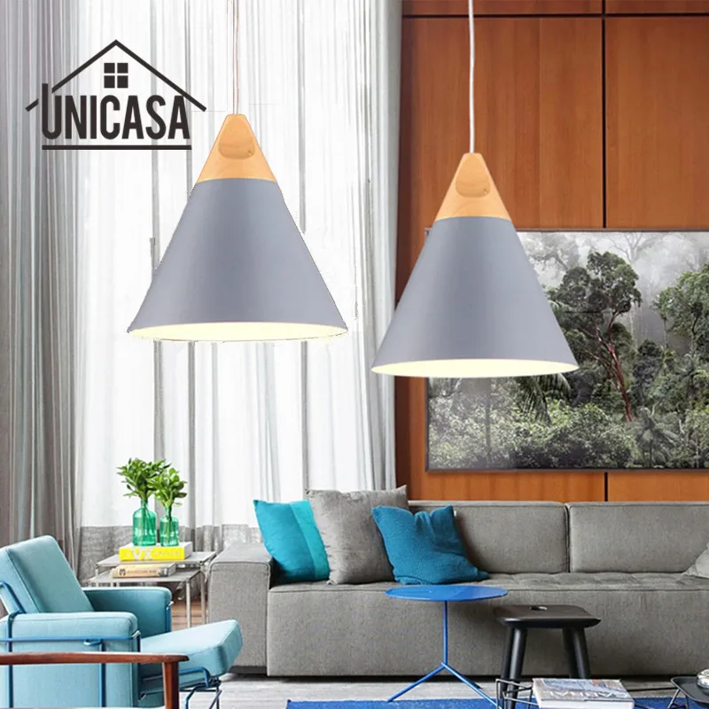 Современные деревянные подвесные светильники промышленные серые алюминиевые