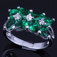 shining green cubic zirconia white cz silver plated ring v0084