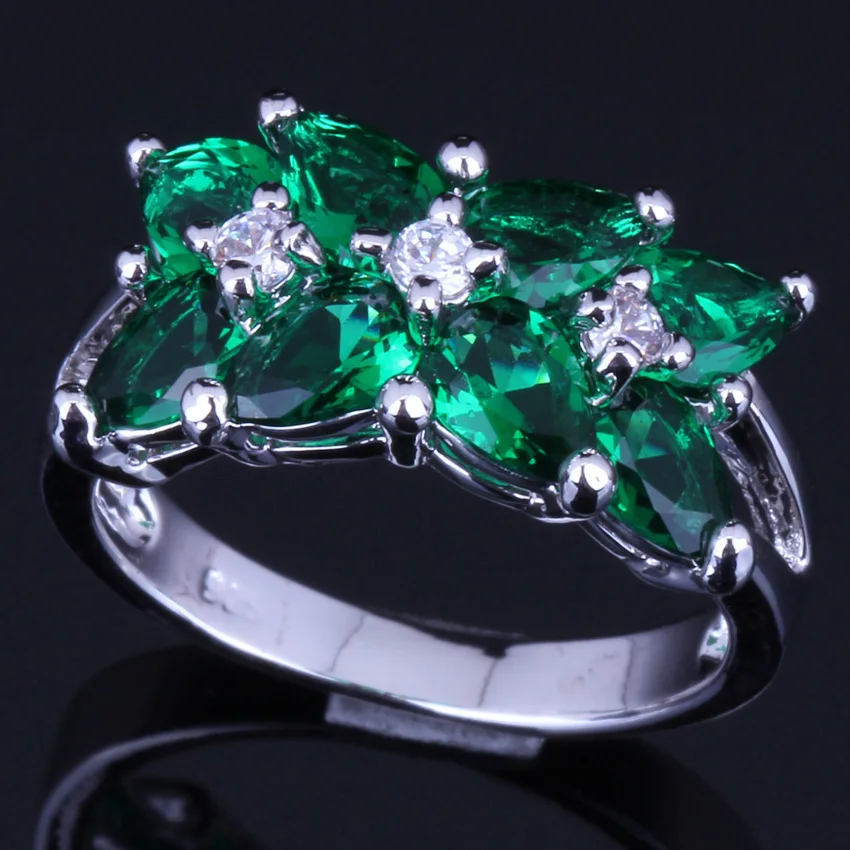 Блестящий зеленый фианит Белый CZ Кольцо из стерлингового серебра 925 для женщин