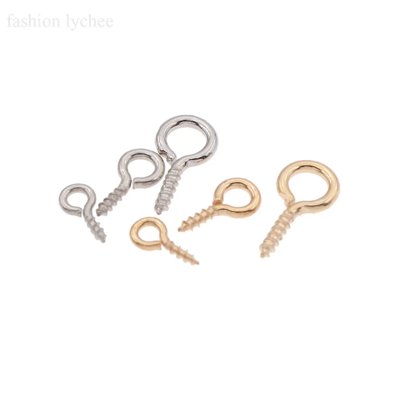 Модные lychee 500 шт крошечные винтовые штифты для ногтей с петлей на крючке, глиняный флакон, резиновая бусина, деревянная подвеска